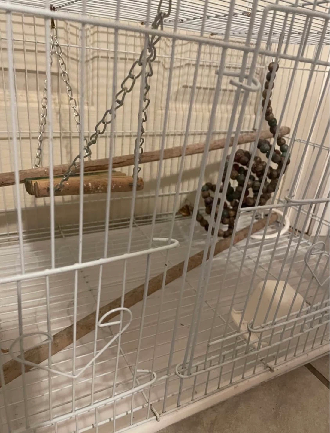White Bird Cage with Perches and Toy - photo 2