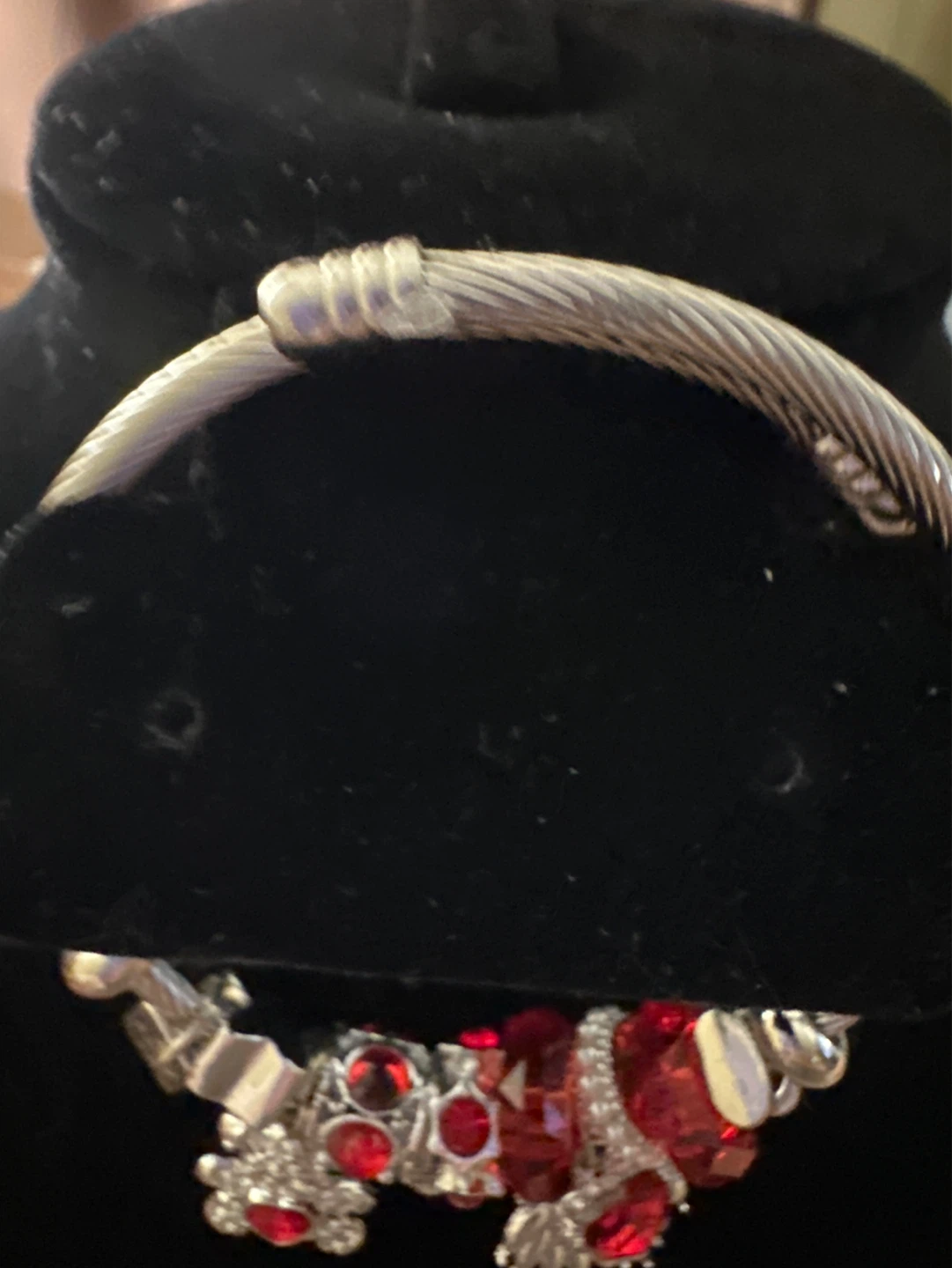 Silver Tone Charm Bracelet with Red Gems - photo 3