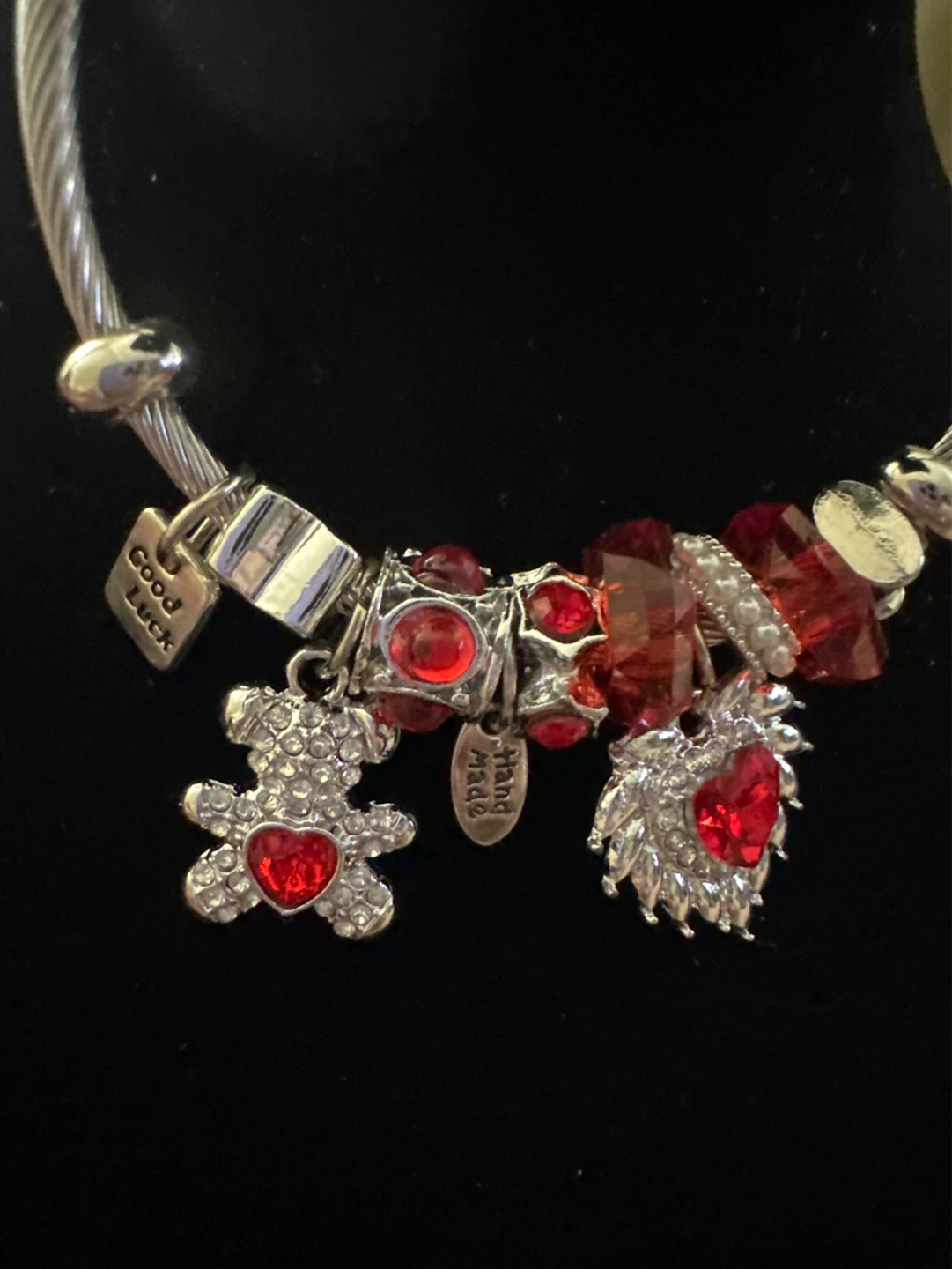 Silver Tone Charm Bracelet with Red Gems - photo 2