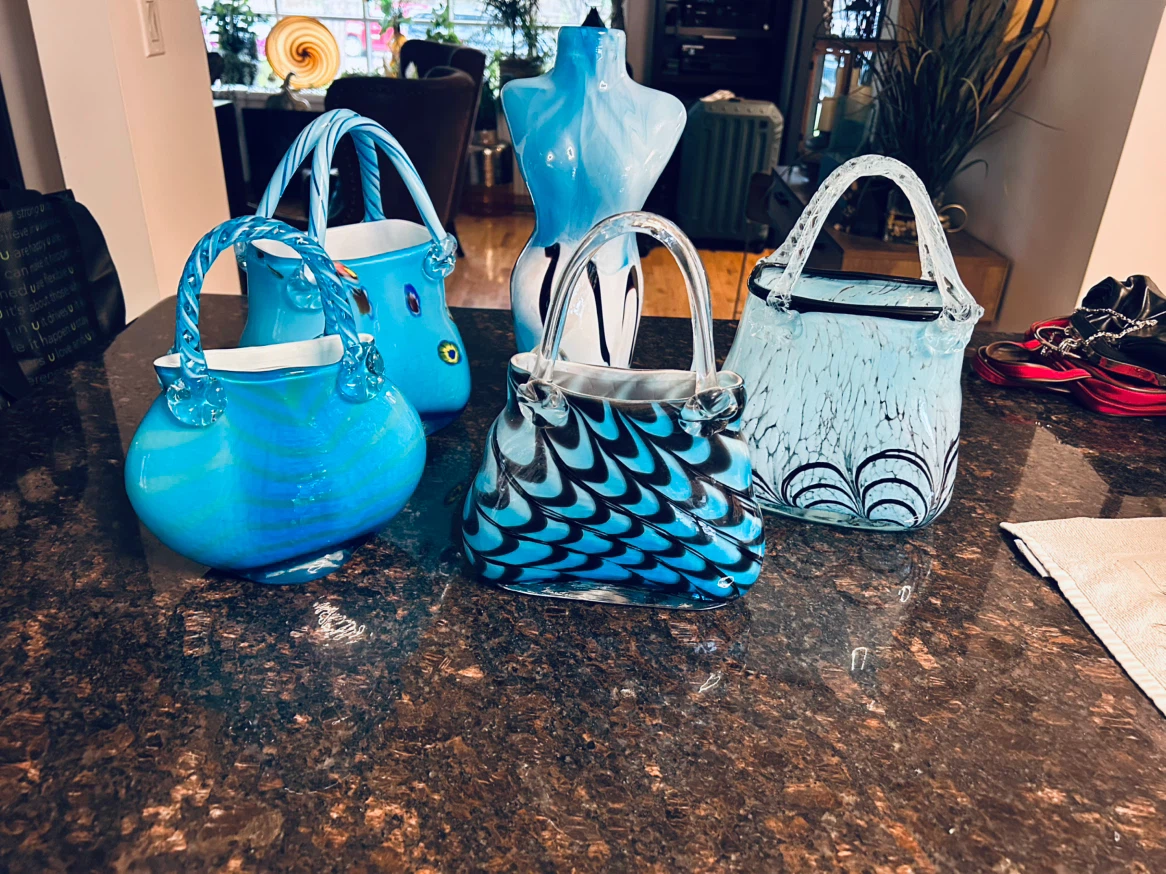 Blue Glass Handbag Vases