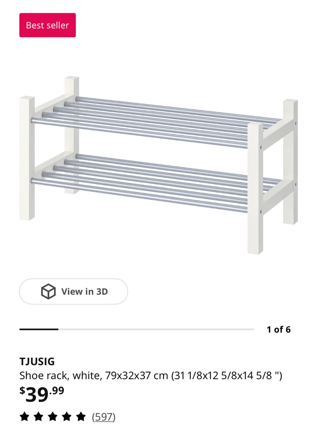IKEA TJUSIG Shoe Rack White X 3 - photo 3