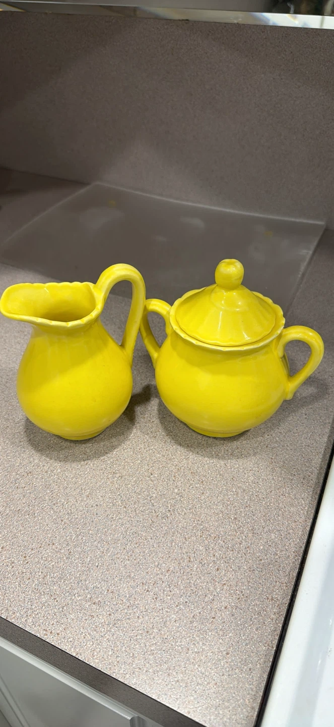Yellow Ceramic Creamer and Sugar Bowl Set