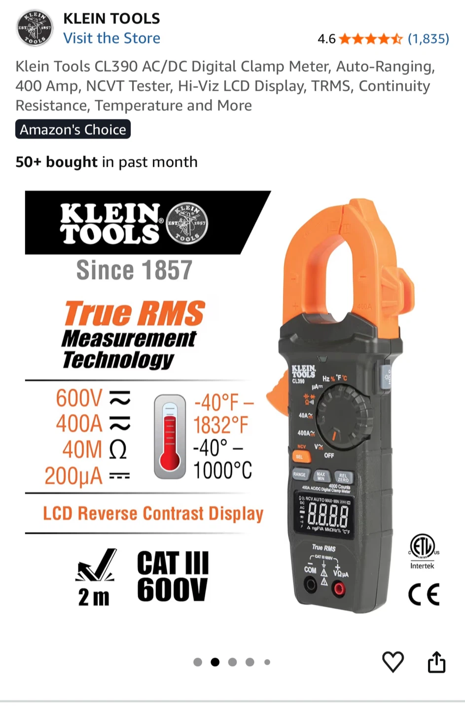 Klein Tools CL390 AC/DC Digital Clamp Meter - photo 3