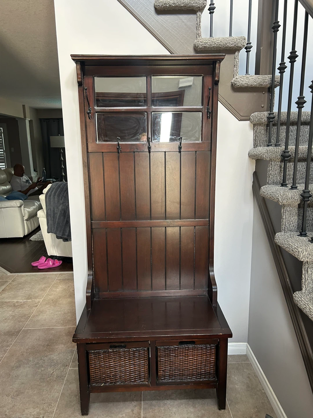 Hall Tree with Mirror and Bench - photo 2