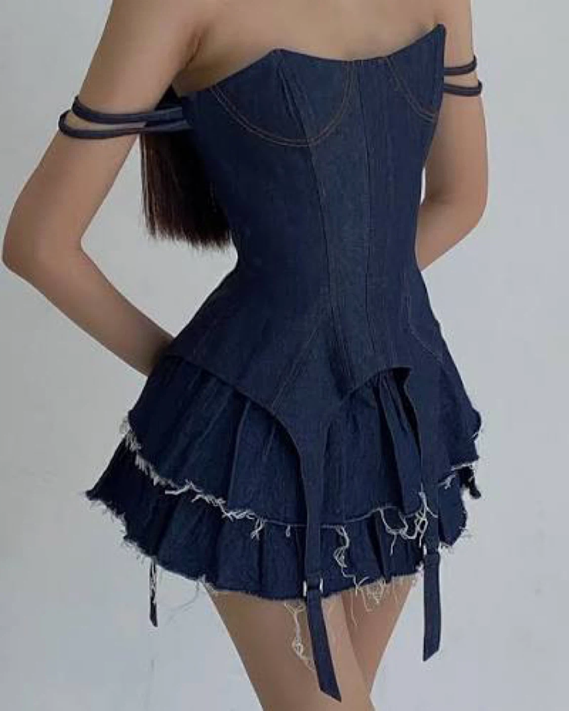 LSOUL Denim Corset Top & Micro Skirt Cherry Set (Size L)