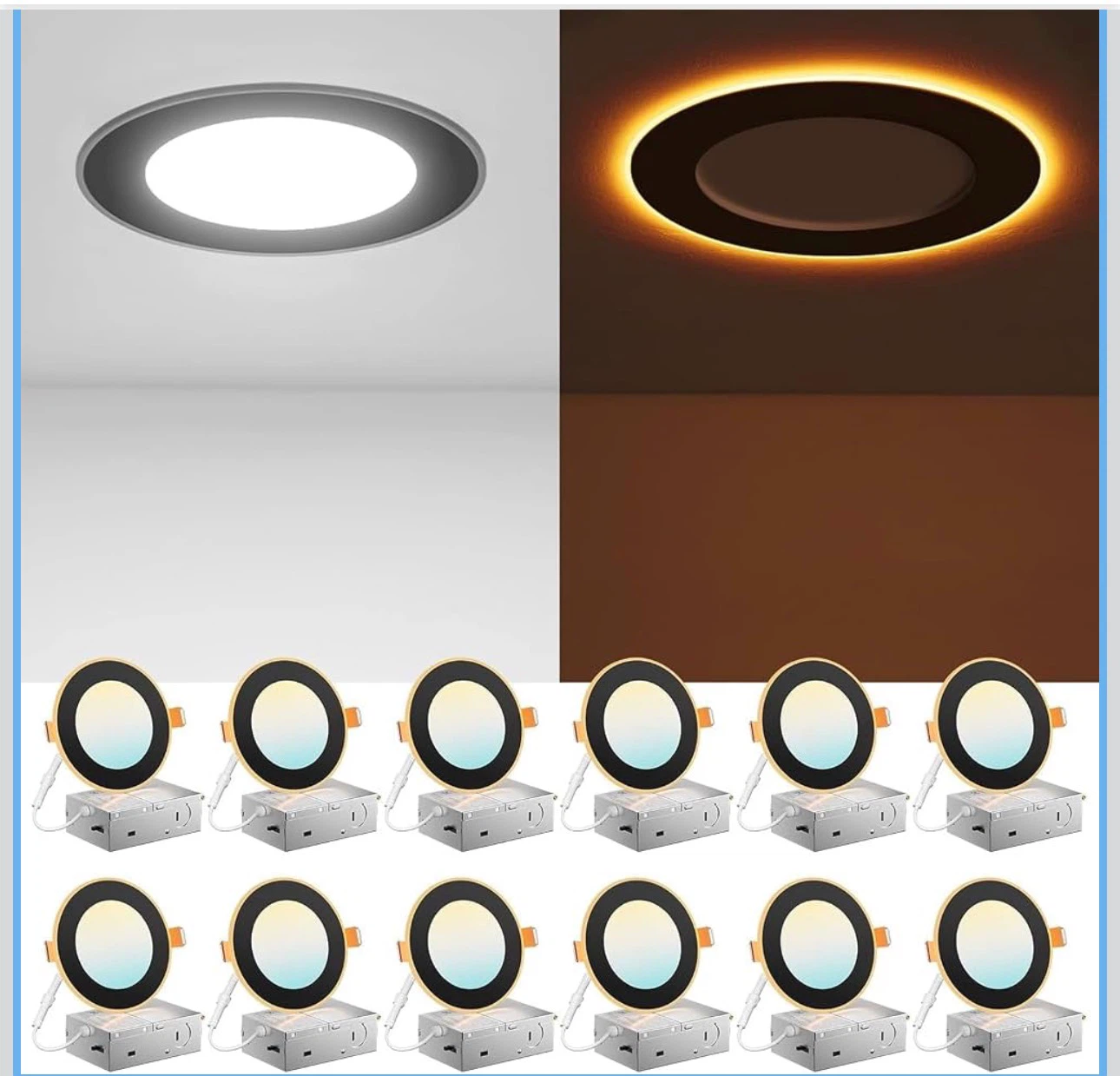 12 pack 5 CCT Recessed Pot Lights with Night Light ⚽