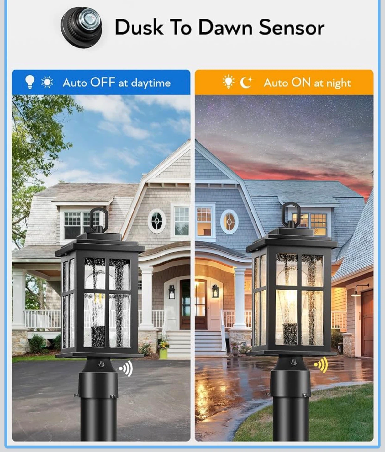 Black Outdoor Post Lantern with Dusk to Dawn Sensor ⚽ - photo 2