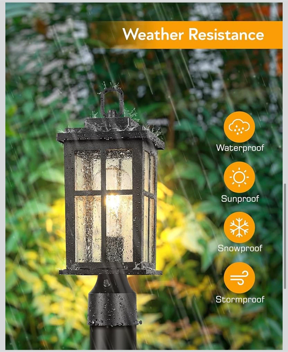 Black Outdoor Post Lantern with Dusk to Dawn Sensor ⚽ - photo 3