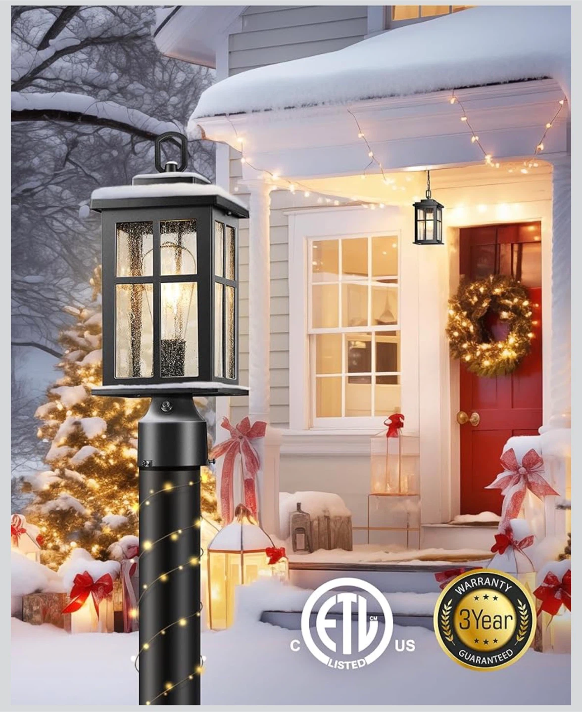 Black Outdoor Post Lantern with Dusk to Dawn Sensor ⚽ - photo 4