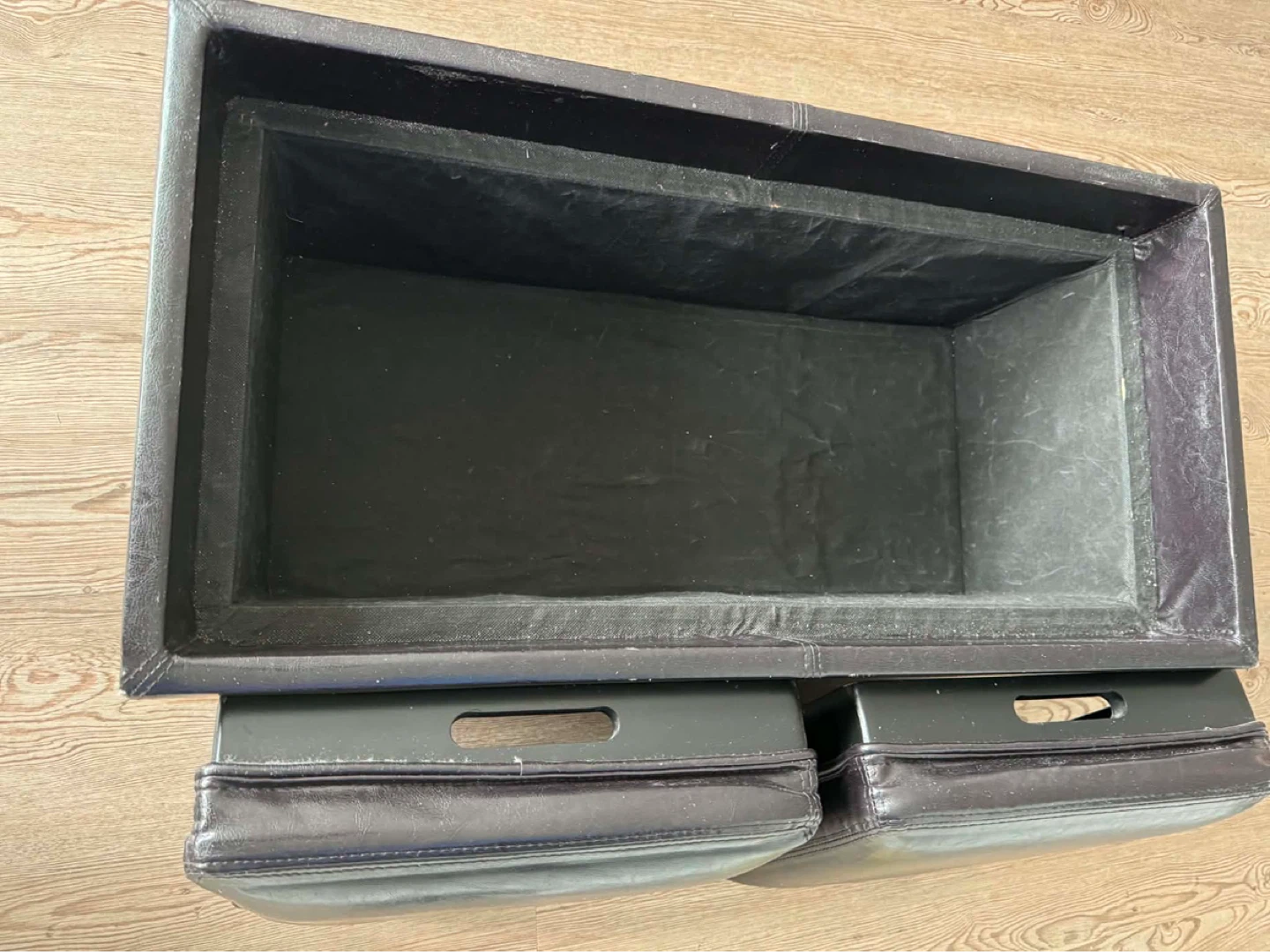 Black Faux Leather Storage Ottoman Bench - photo 2