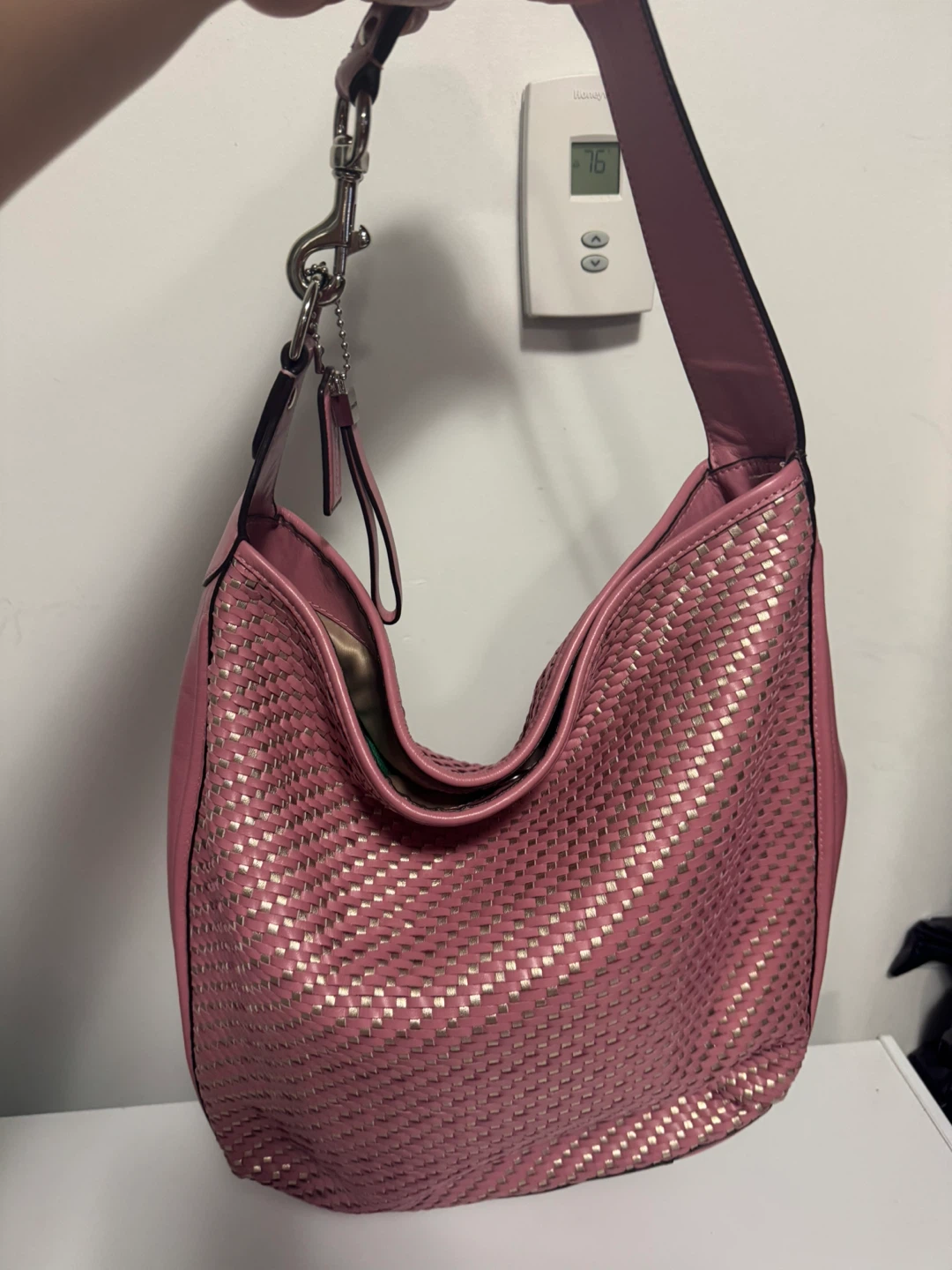 Coach Pink Woven Leather Hobo Bag - photo 4