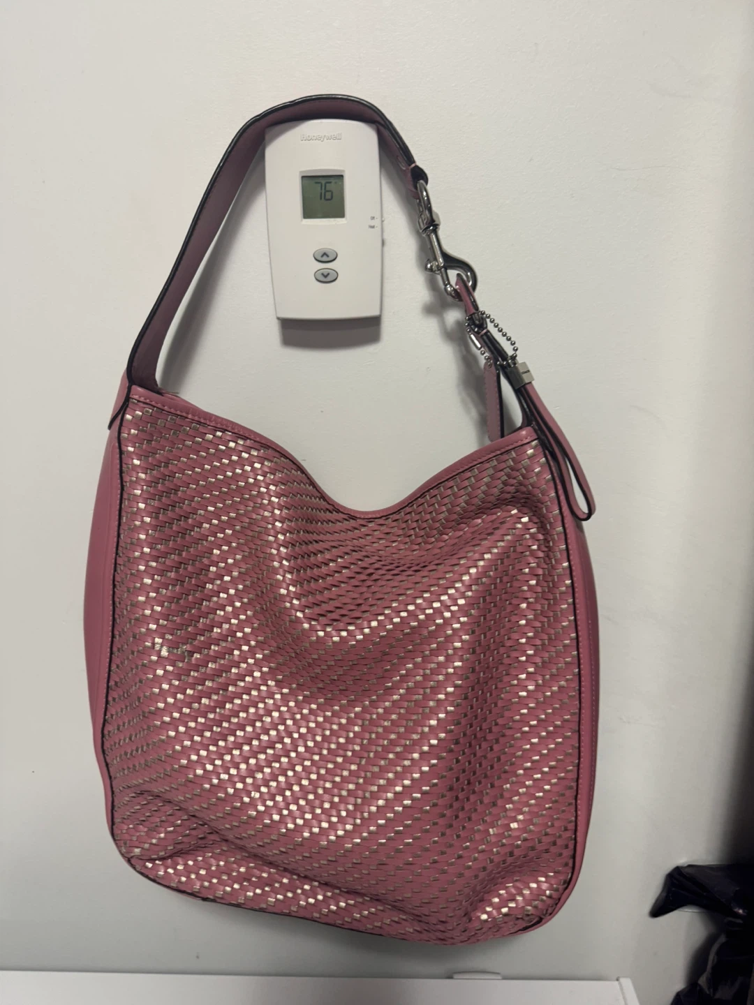 Coach Pink Woven Leather Hobo Bag