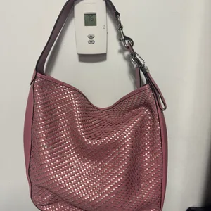 Coach Pink Woven Leather Hobo Bag