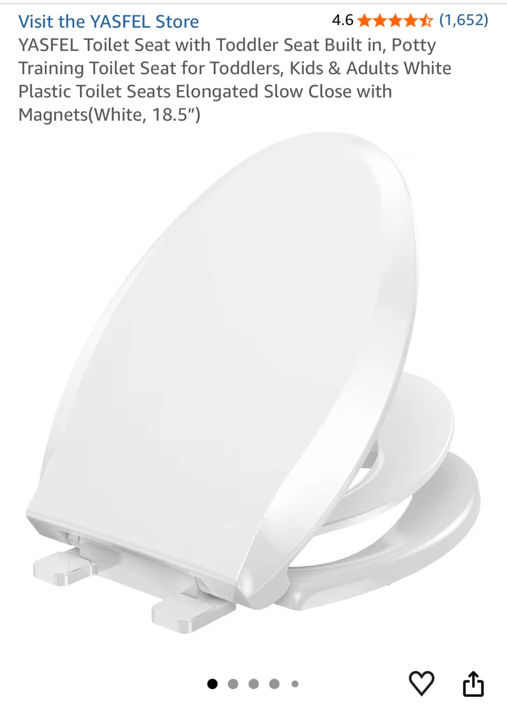 Toilet Seat with Toddler Seat Built-in (White, 18.5" Elongated)