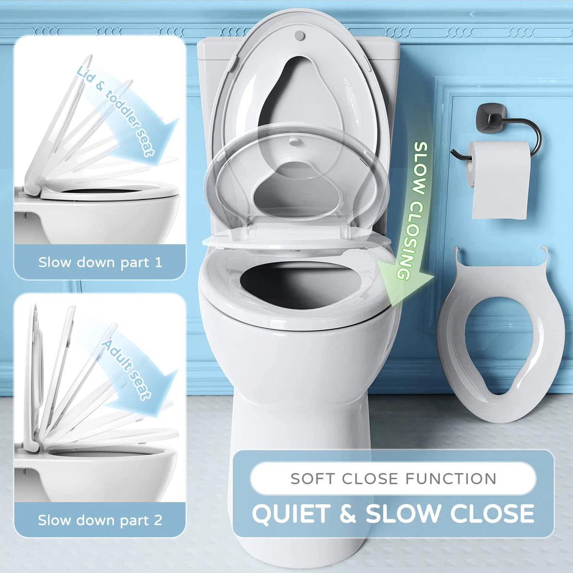 Toilet Seat with Toddler Seat Built-in (White, 18.5" Elongated) - photo 4