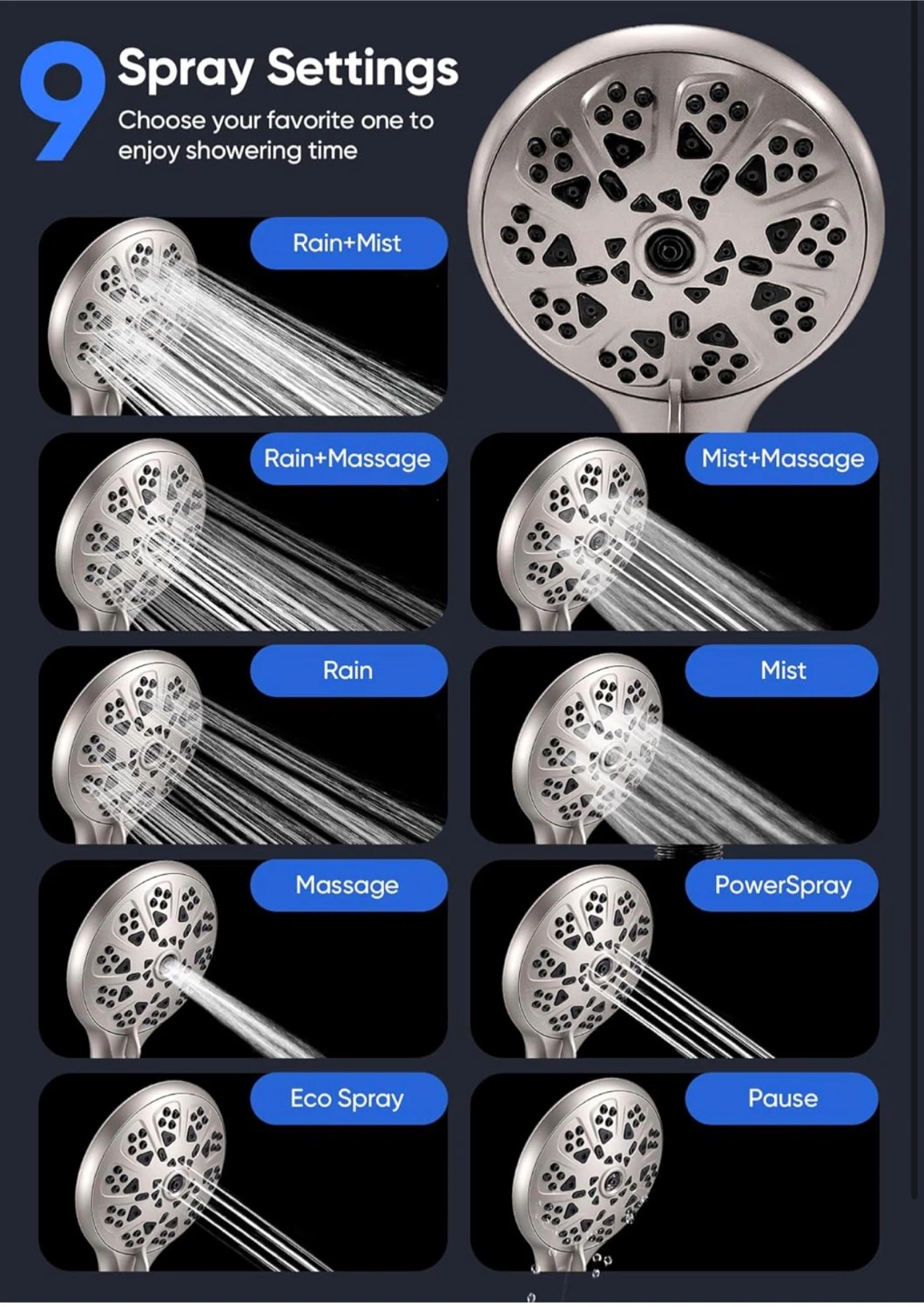 Handheld Shower Head with 9 Spray Settings ⚽ - photo 3