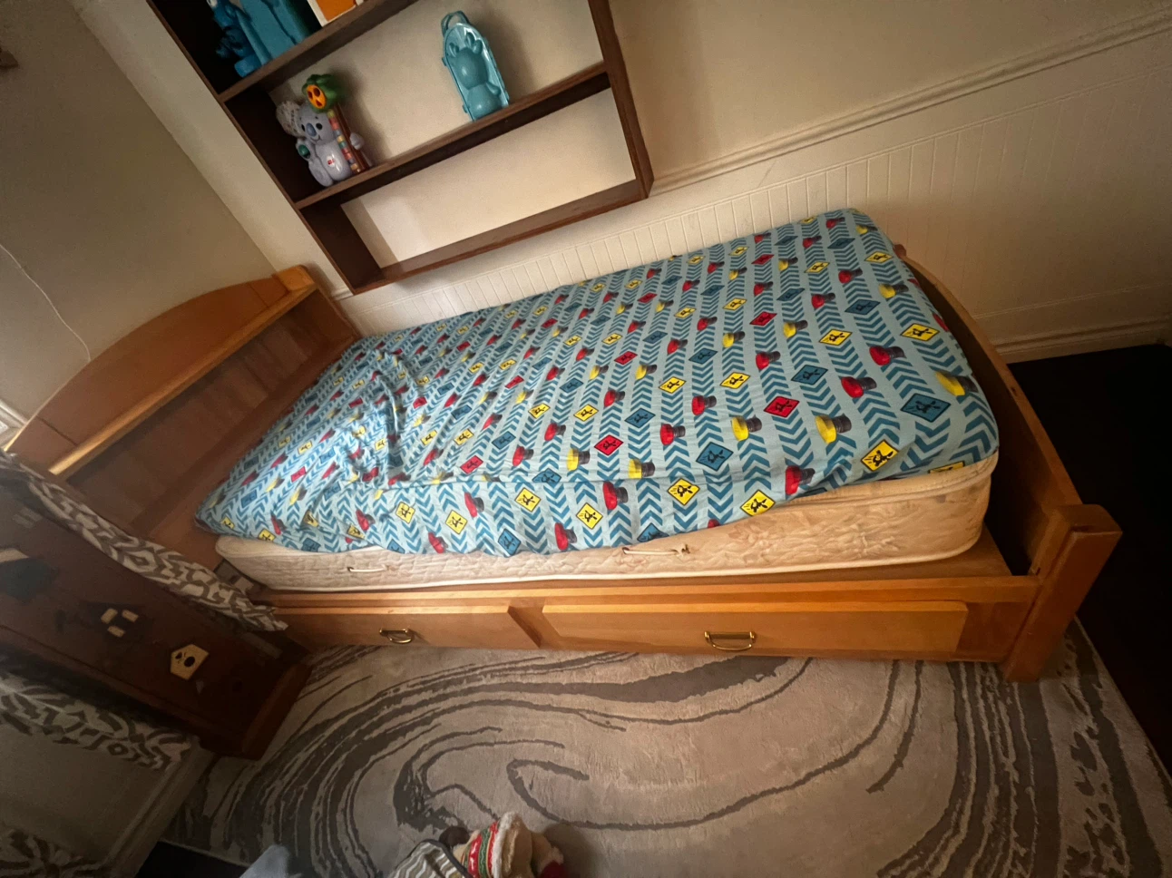 Wooden Twin Bed Frame with Storage Drawers - photo 2