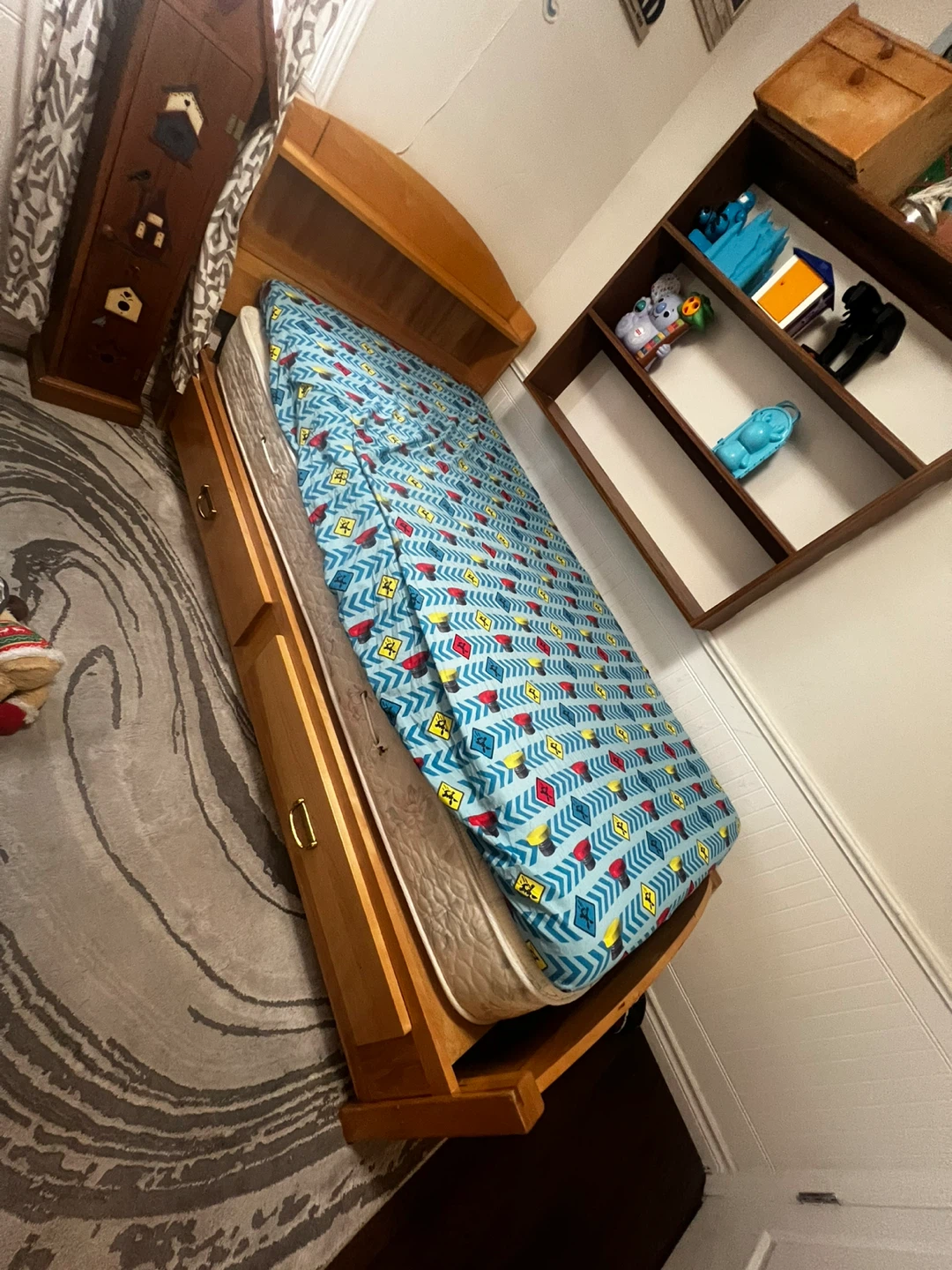 Wooden Twin Bed Frame with Storage Drawers - photo 3