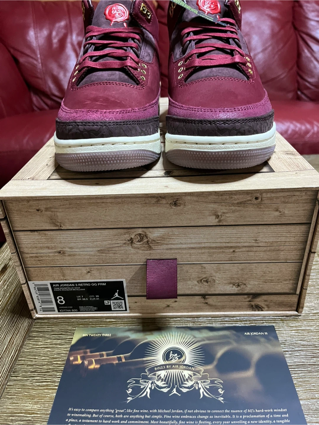 Nike Air Jordan 3 Retro OG PRM Burgundy “BIN23” Size 8 - photo 5