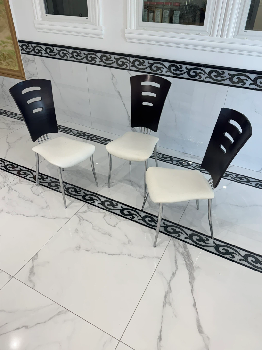 Set of 3 Modern Dining Chairs - Wood Back & Cushioned Seats