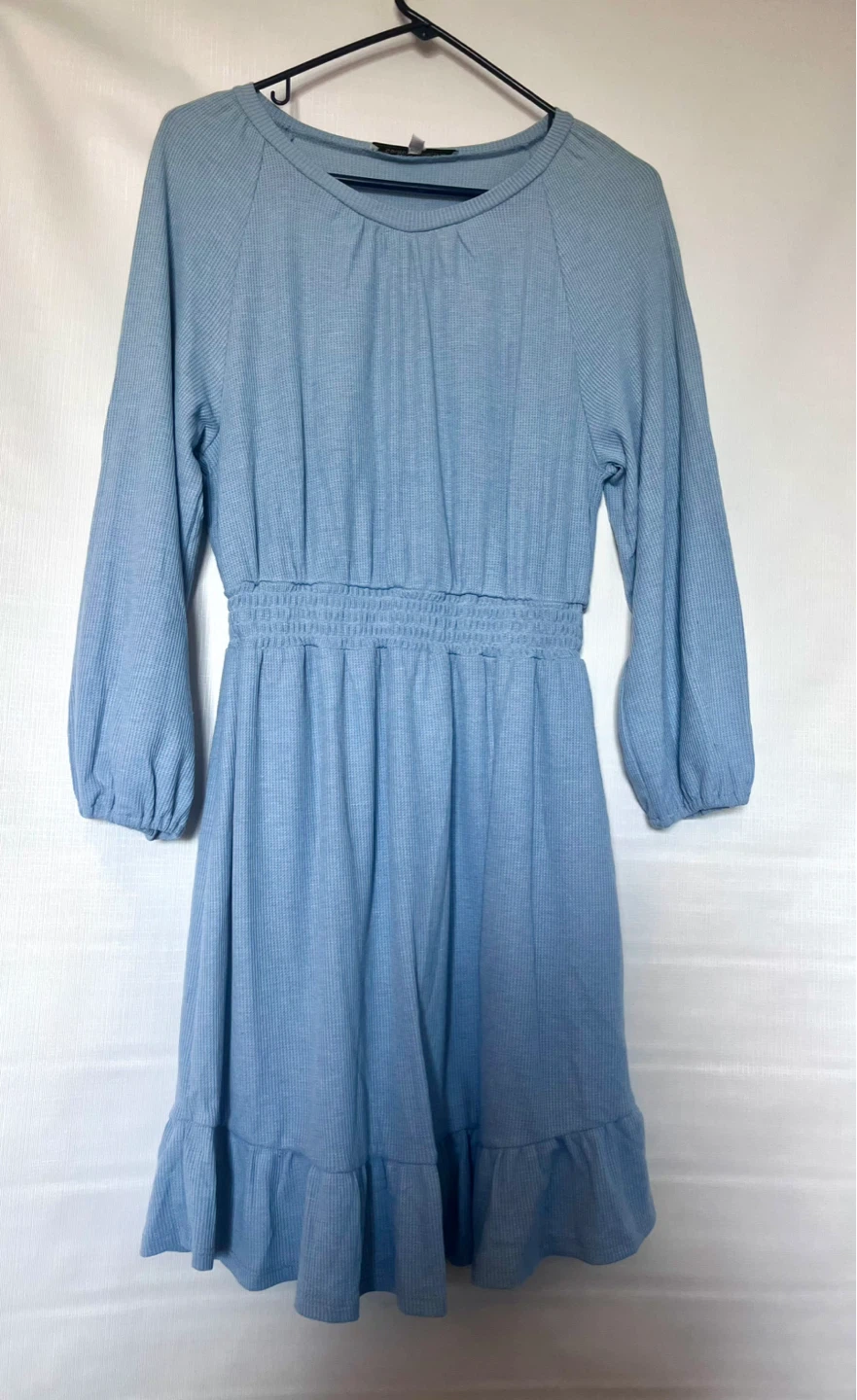 Light Blue Ribbed Mini Dress with Ruffle Hem - photo 3