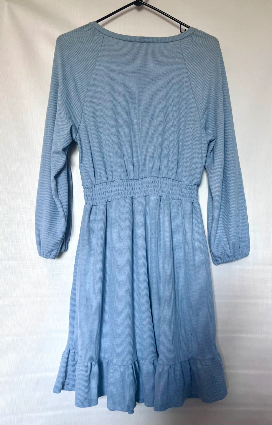 Light Blue Ribbed Mini Dress with Ruffle Hem - photo 4