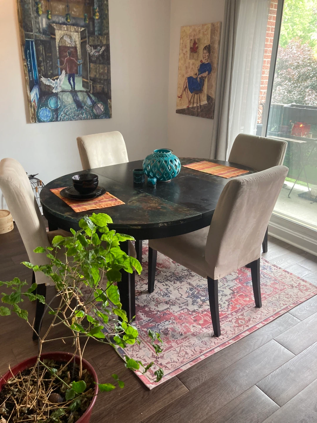 Round Dining Table with 4 Chairs, spreadable - photo 2
