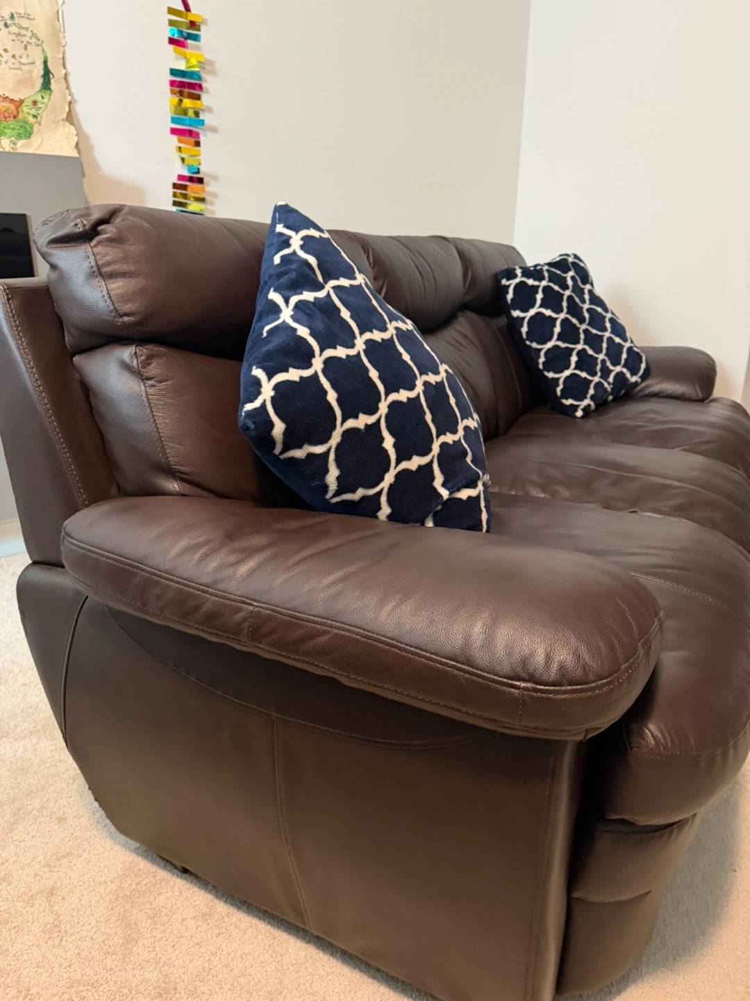 (Moving sale) Bricks Brown Leather 3-Seater Couch with Pillows - photo 4