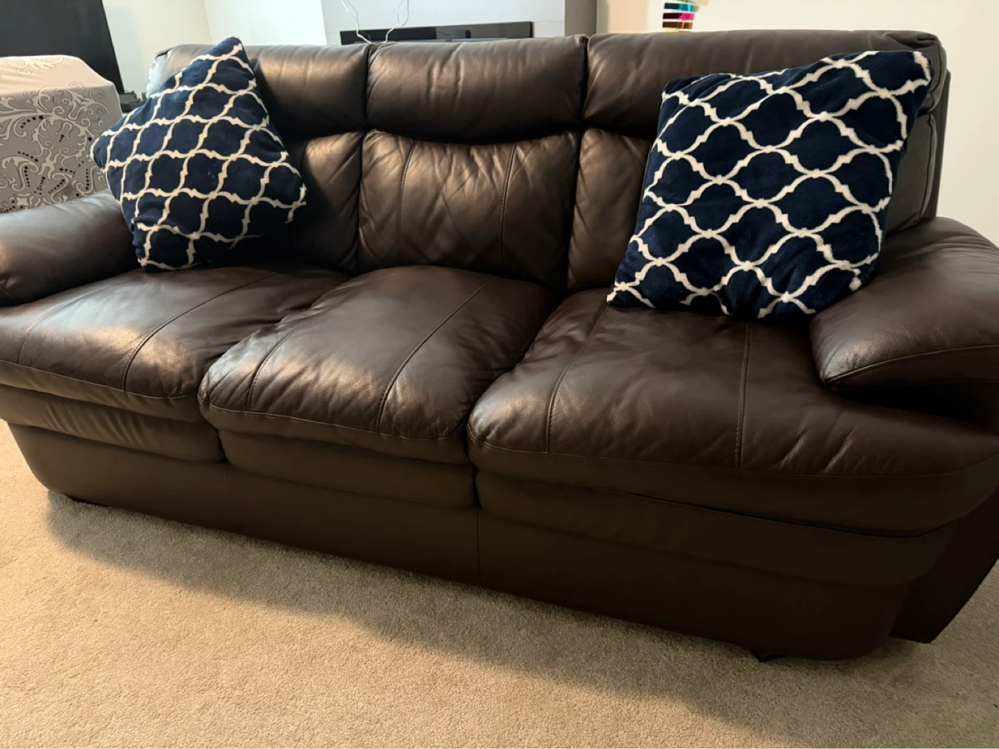 (Moving sale) Bricks Brown Leather 3-Seater Couch with Pillows - photo 5