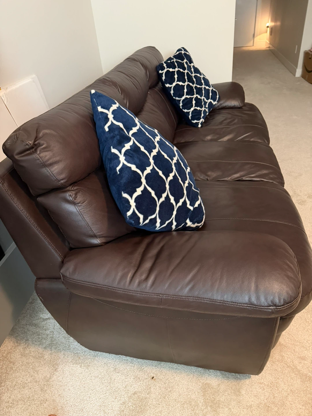 (Moving sale) Bricks Brown Leather 3-Seater Couch with Pillows - photo 3