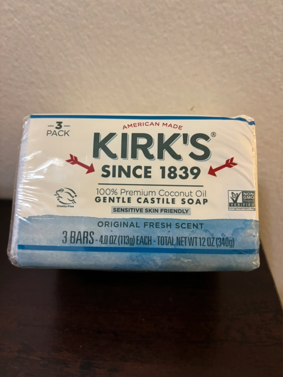 NEW-Kirk's Gentle Castile Soap, Original Fresh Scent, 3 Bars