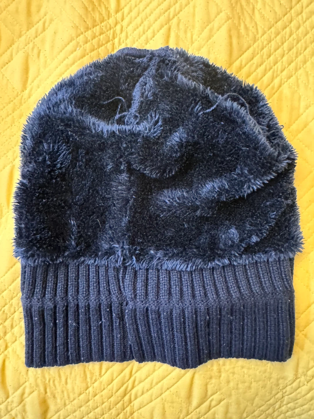 Dark Blue Knit Beanie with Fuzzy Lining - photo 3