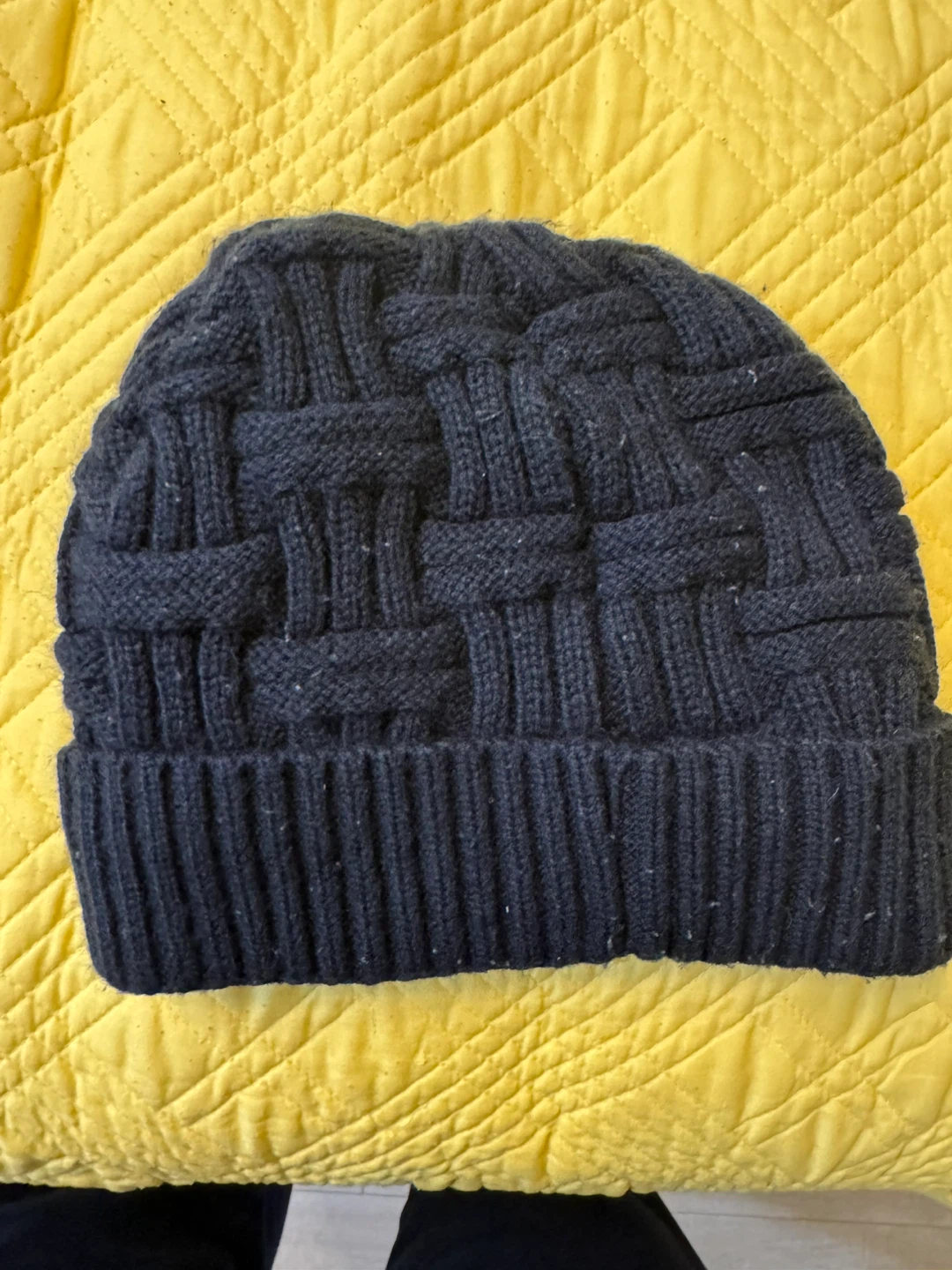 Dark Blue Knit Beanie with Fuzzy Lining