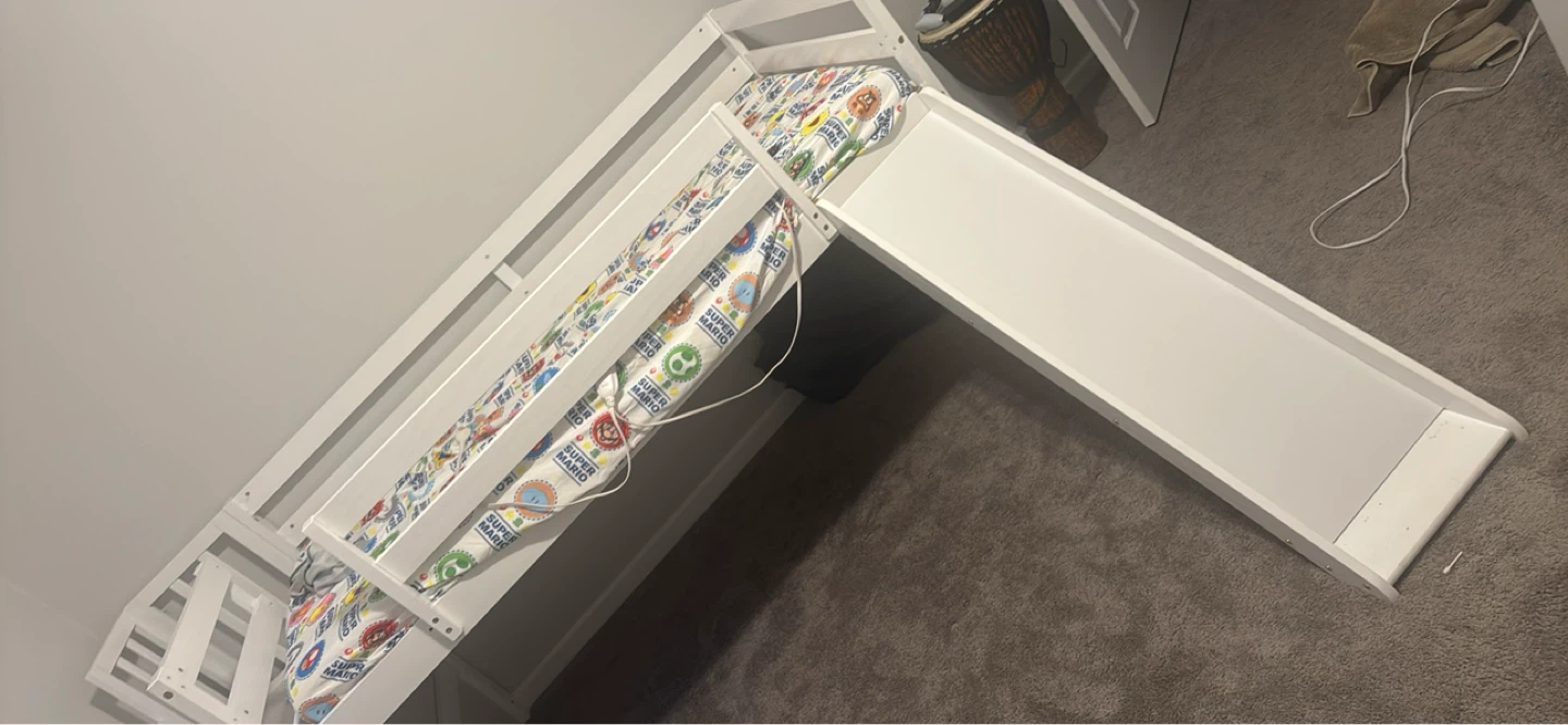 White Twin Loft Bed with Slide and Stairs - photo 2