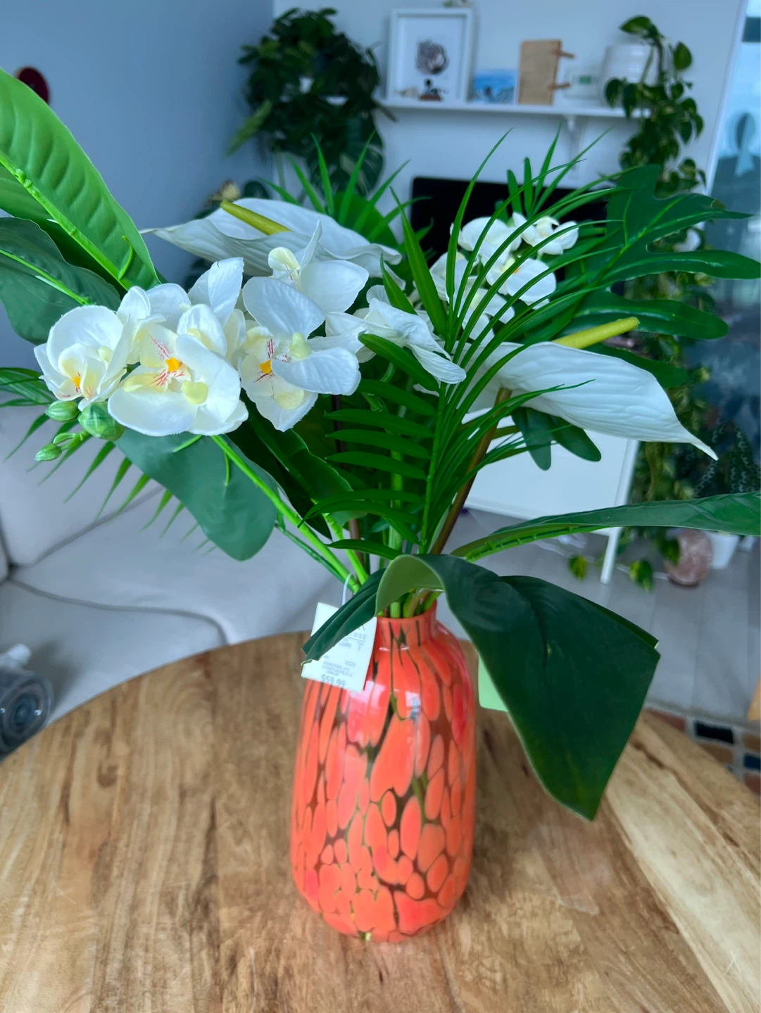 Artificial Flower Arrangement in Orange Speckled Vase