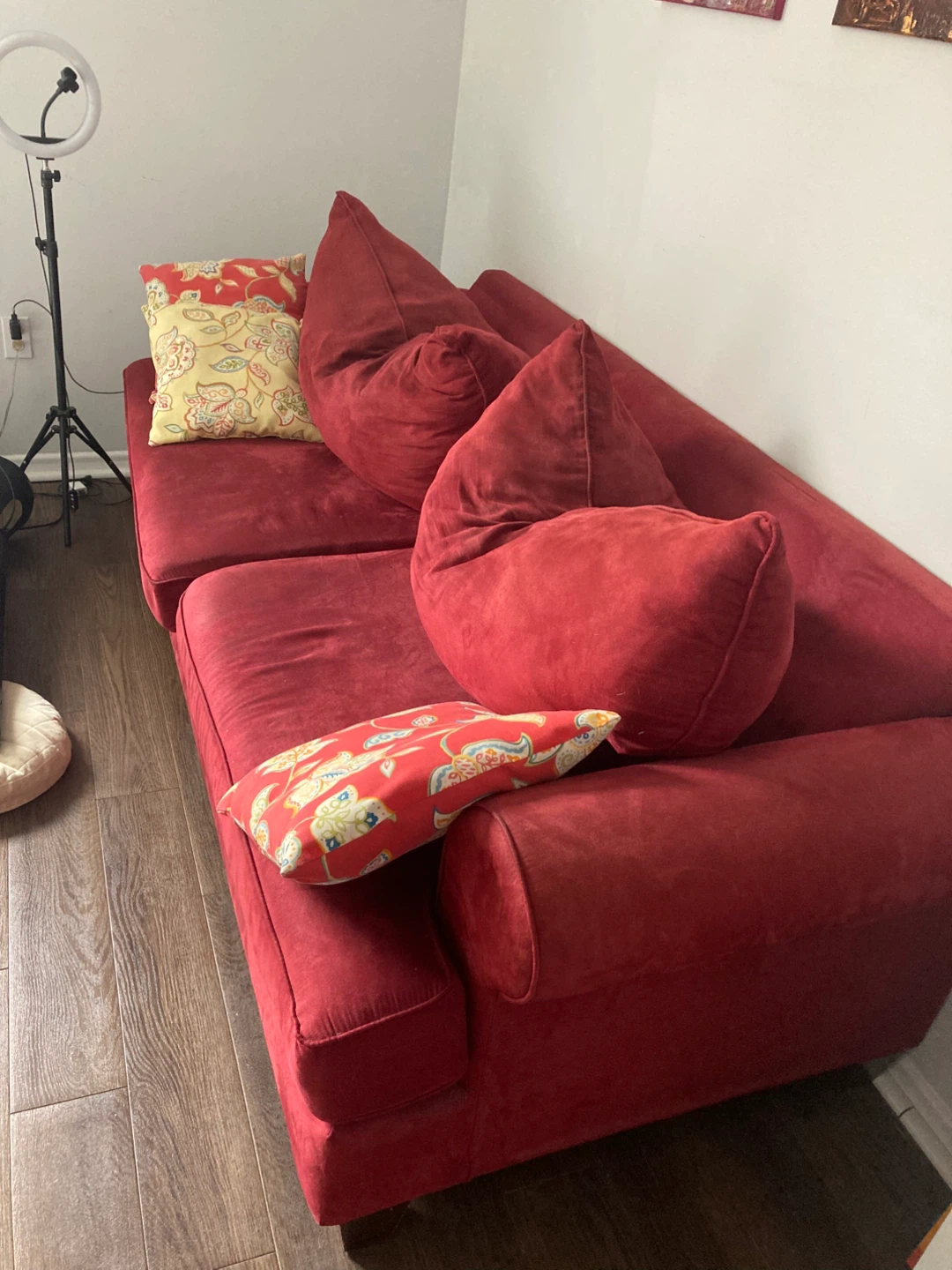 Red Sofa with Pillows