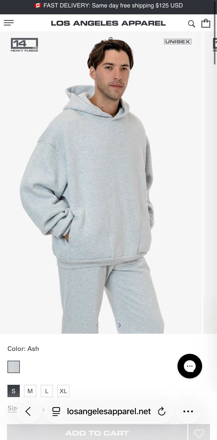 Los Angeles Apparel Heavy Fleece Hoodie UNISEX – Grey (Size L)