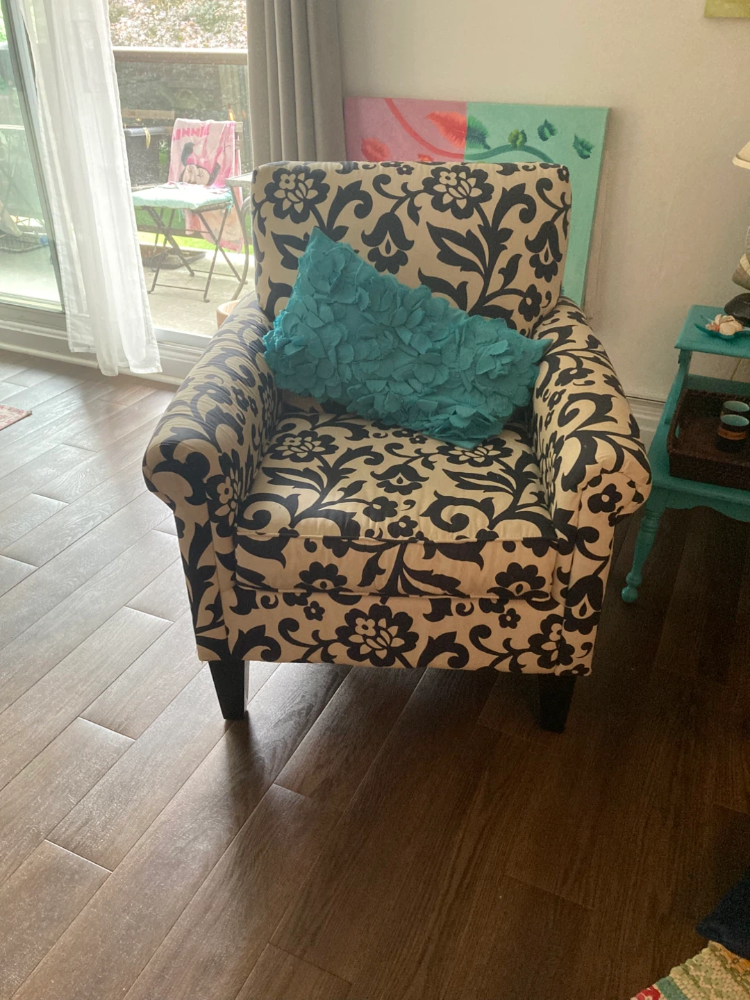 Accent Chair with Black and White Floral Pattern