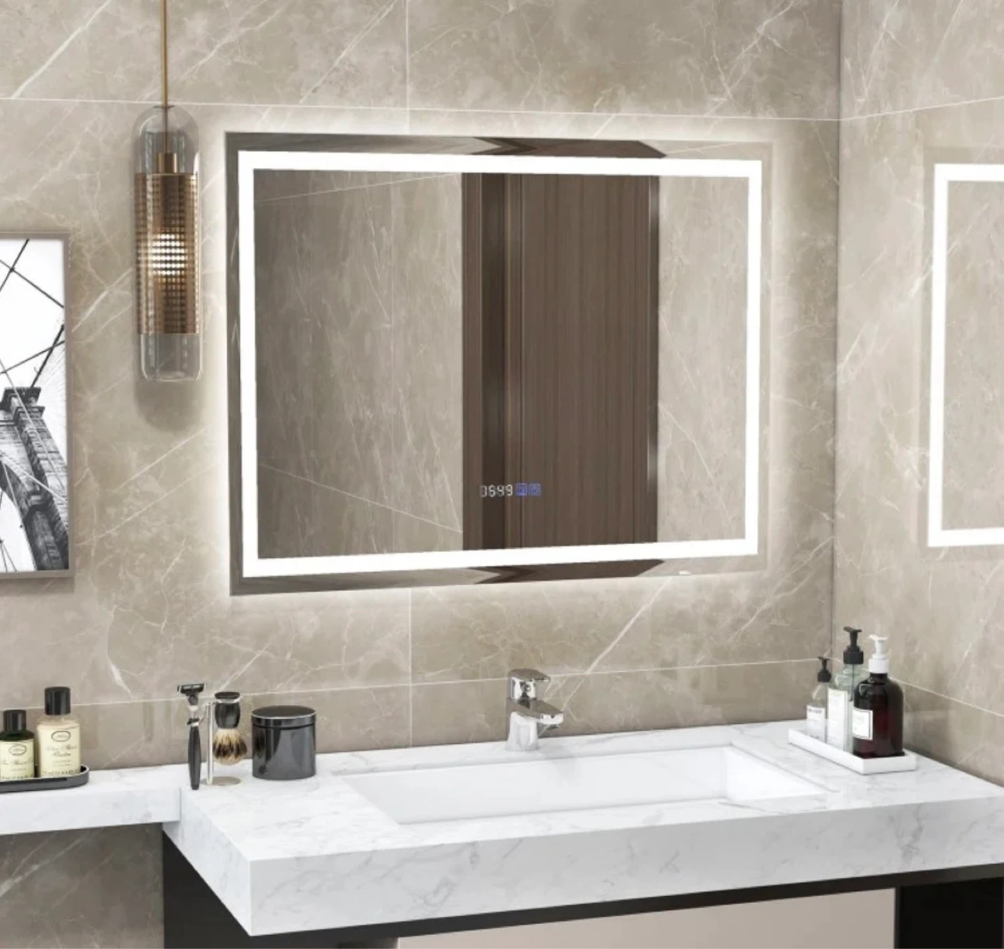 Costway-LED Bathroom Mirror with 3-Color Dimmable Lights - photo 2