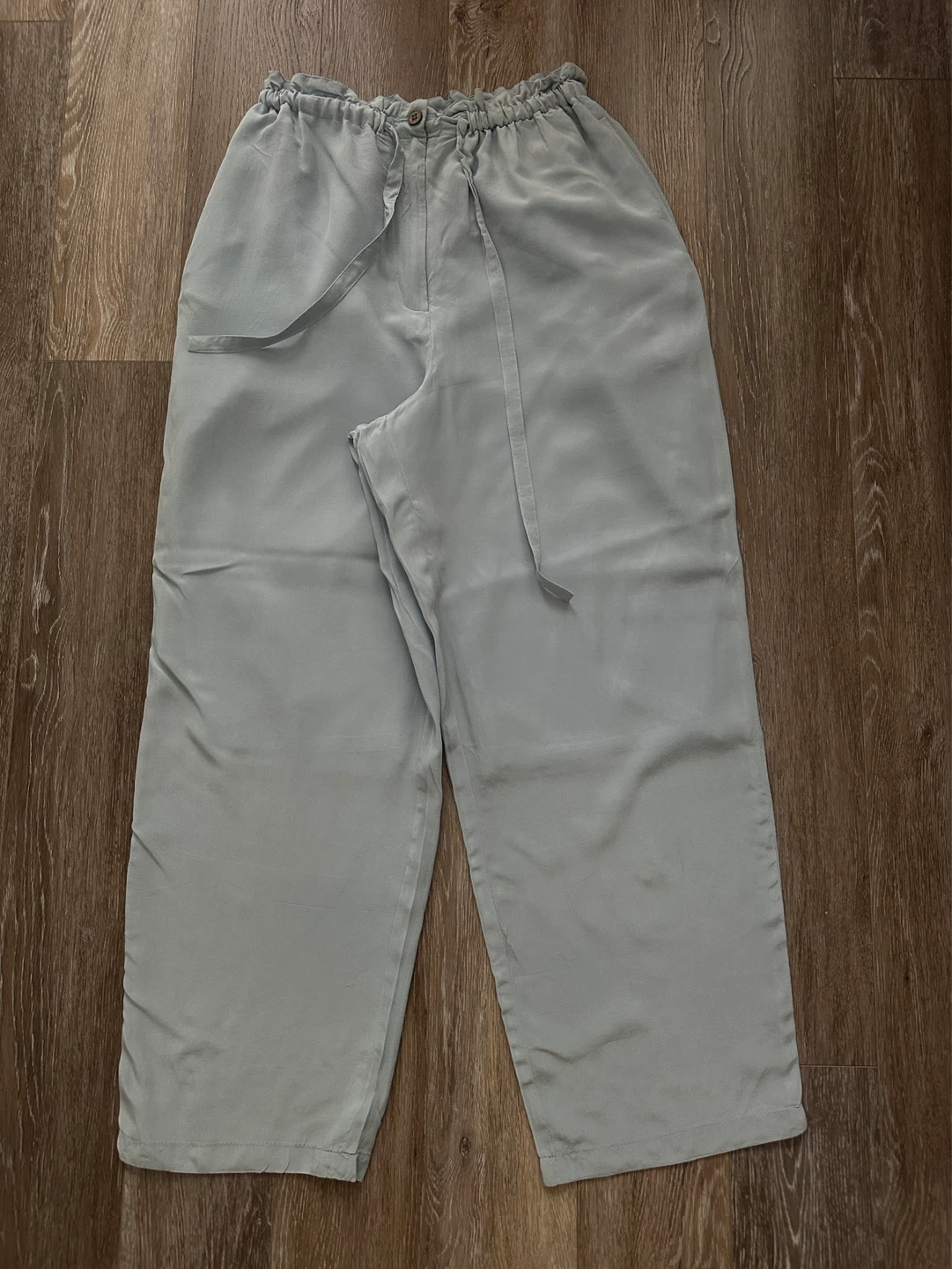 Light Blue Silk Wide Leg Pants