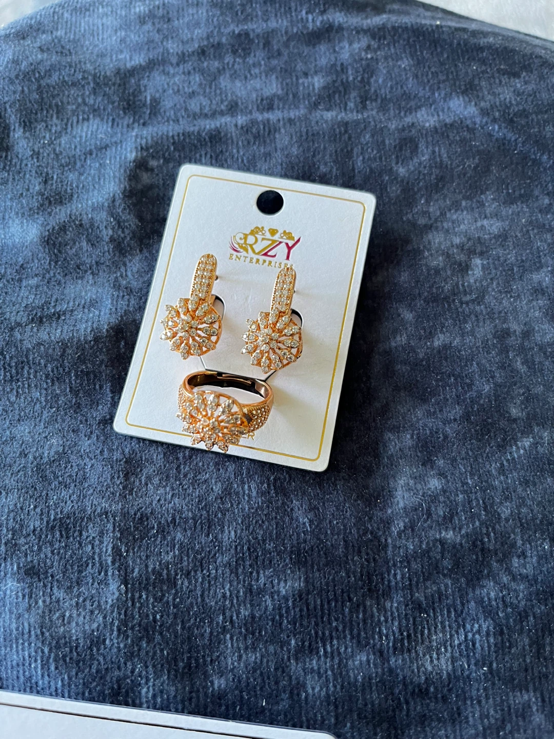 Rose Gold Flower Design Ring and Earring Set
