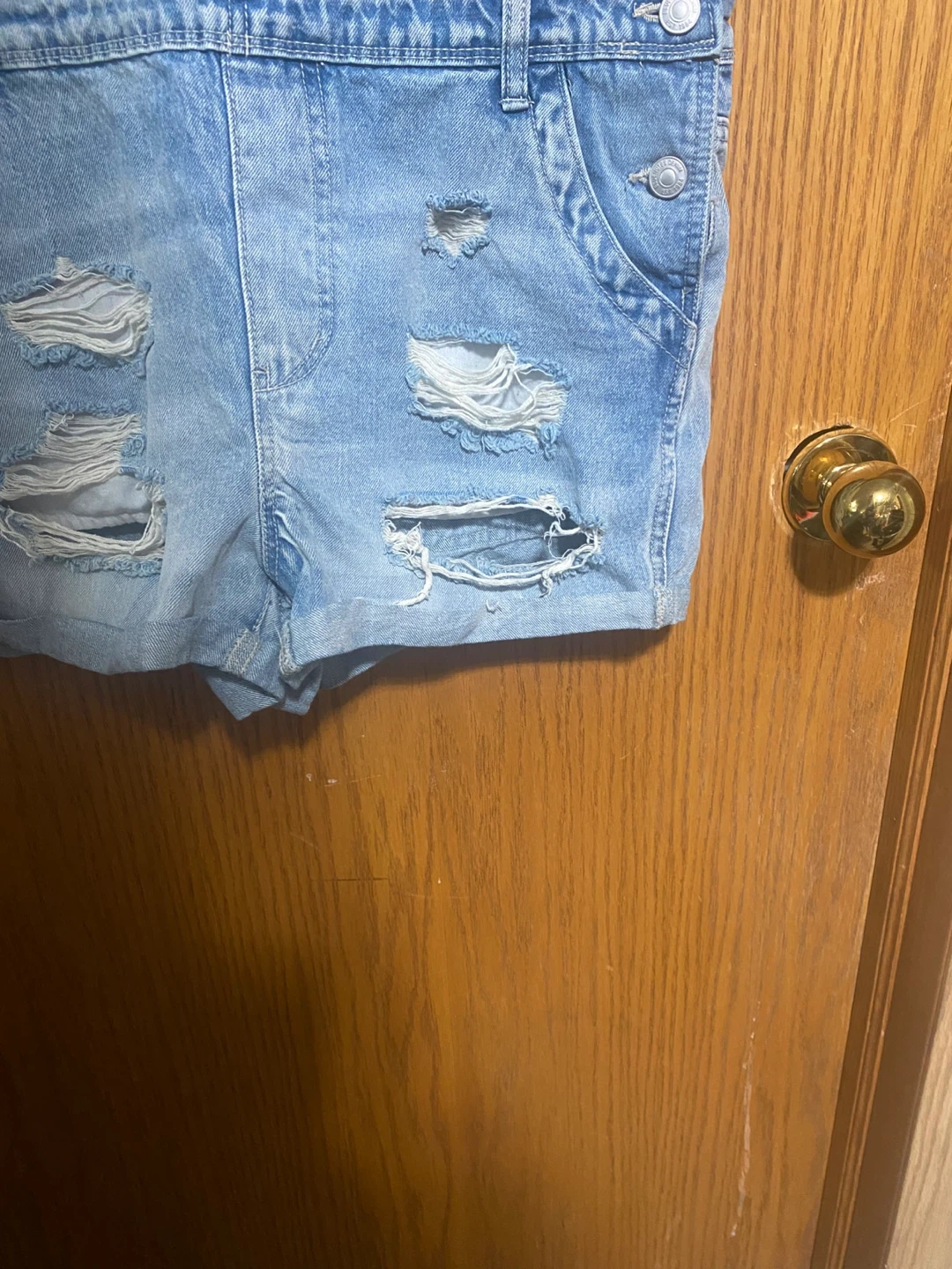 Jeans, short distressed denim overalls - photo 3