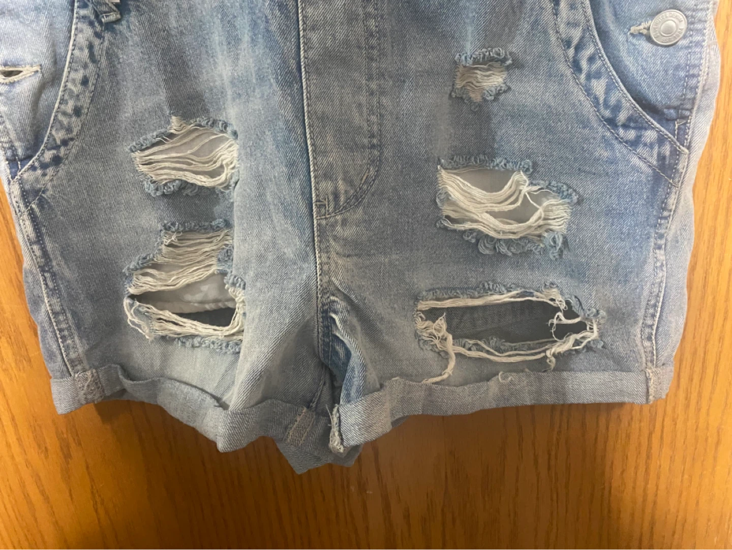 Jeans, short distressed denim overalls - photo 4