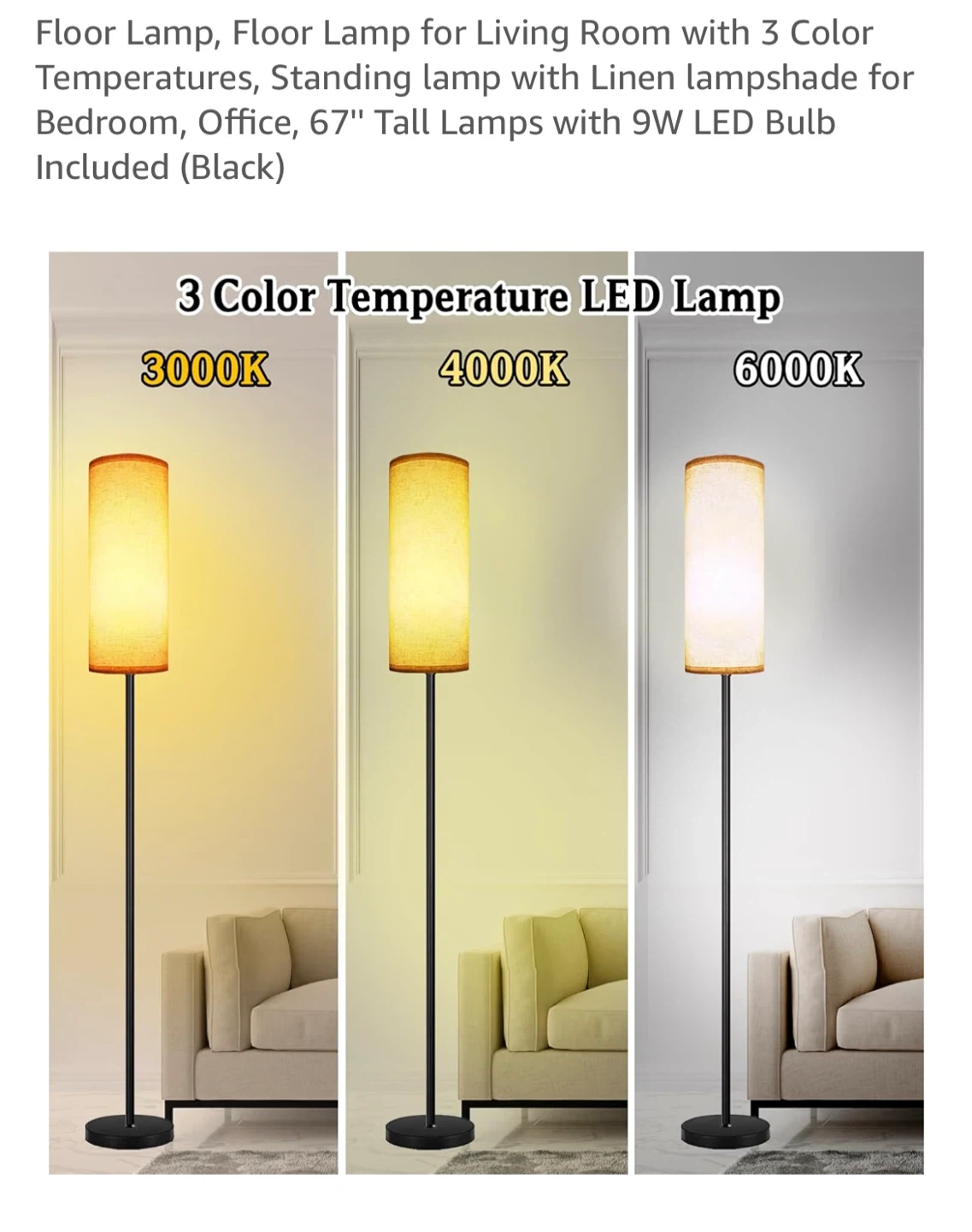 Floor Lamp - 67" Tall Standing Lamp with Linen Shade - photo 2
