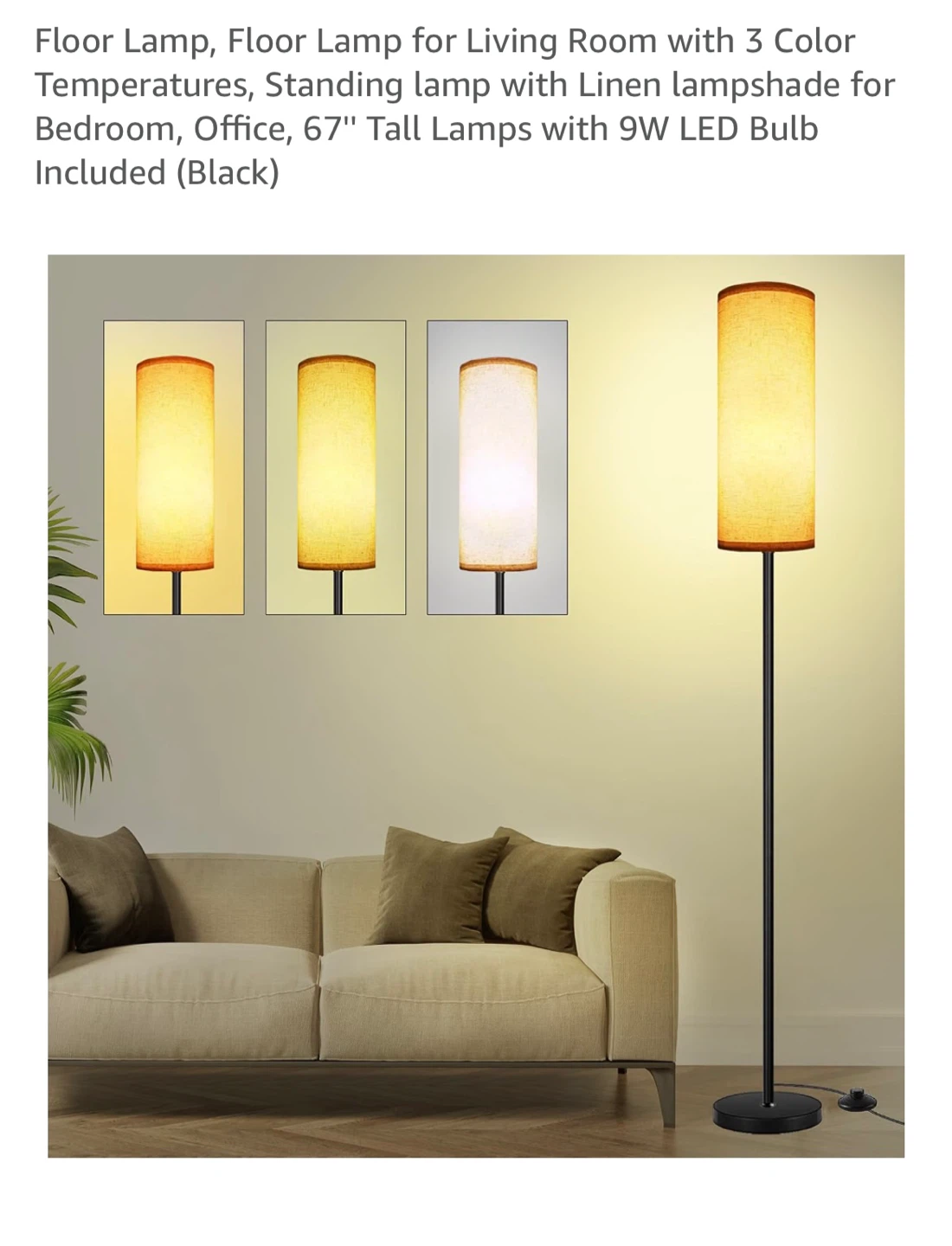 Floor Lamp - 67" Tall Standing Lamp with Linen Shade - photo 3