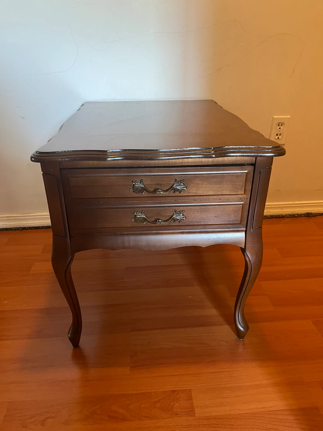 Dark Wood Side Table with 1 drawer in shape 2