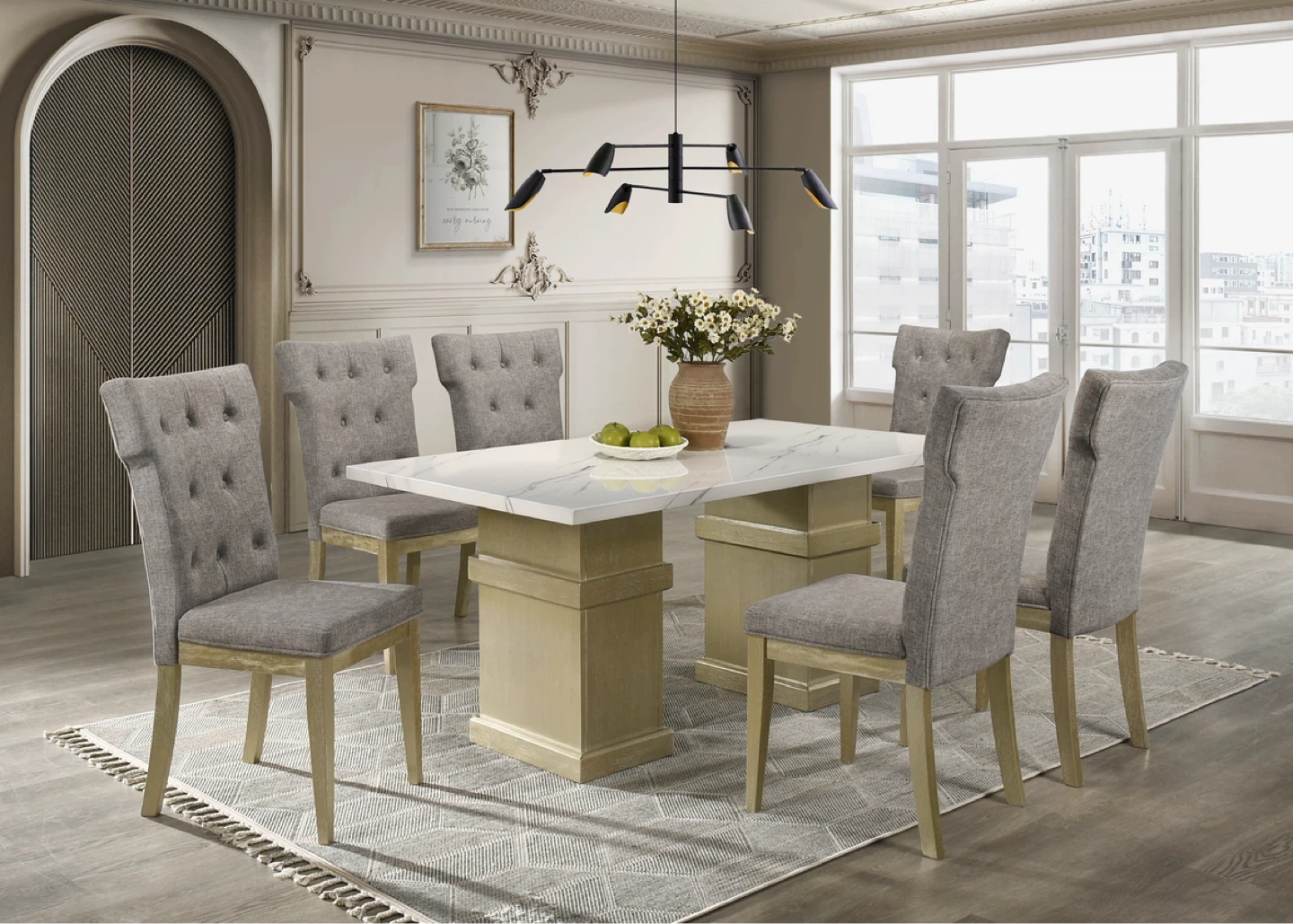 Gray Tufted Upholstered Dining Chairs (Set of 6)
