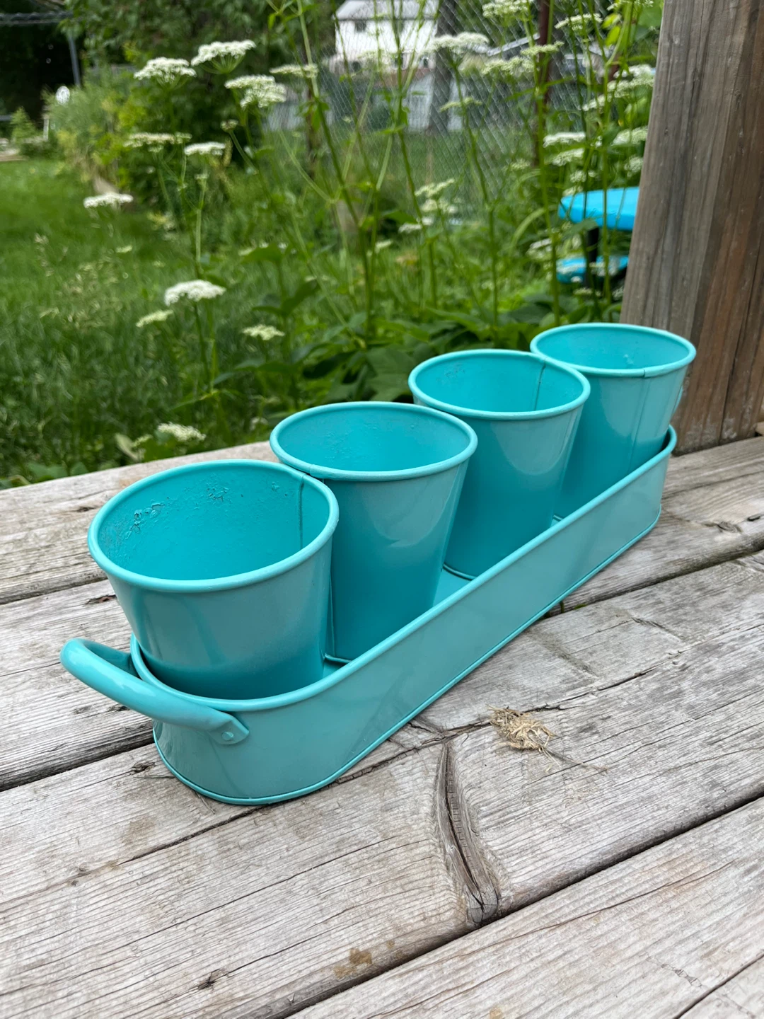 Teal Metal Planter Tray with 4 Pots - photo 2