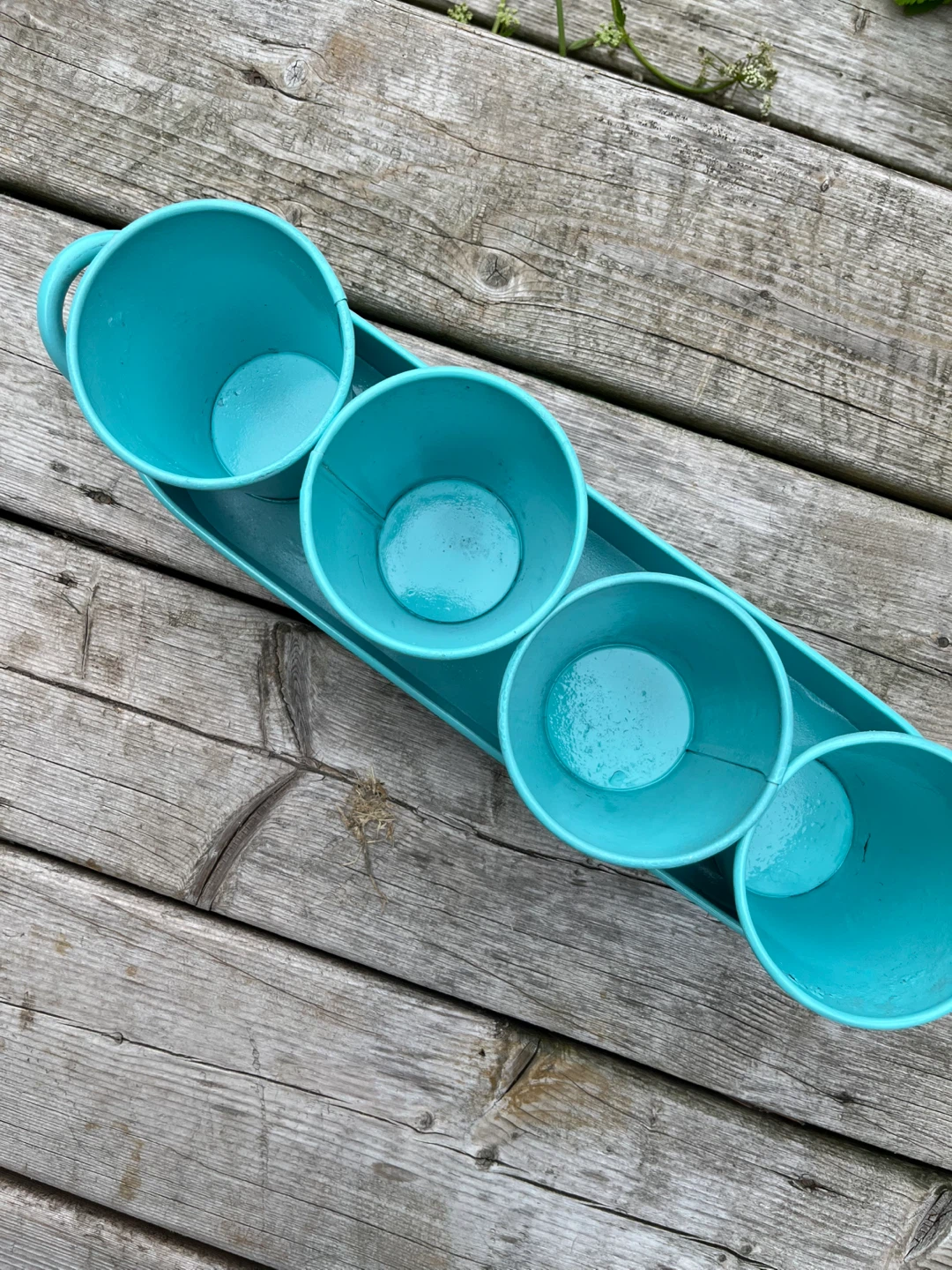 Teal Metal Planter Tray with 4 Pots - photo 3
