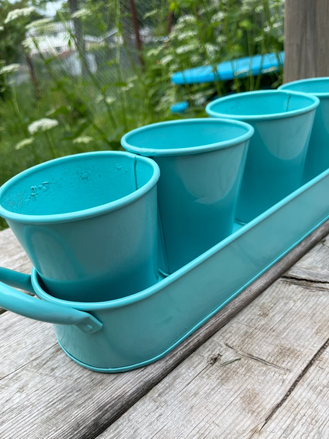 Teal Metal Planter Tray with 4 Pots - photo 4